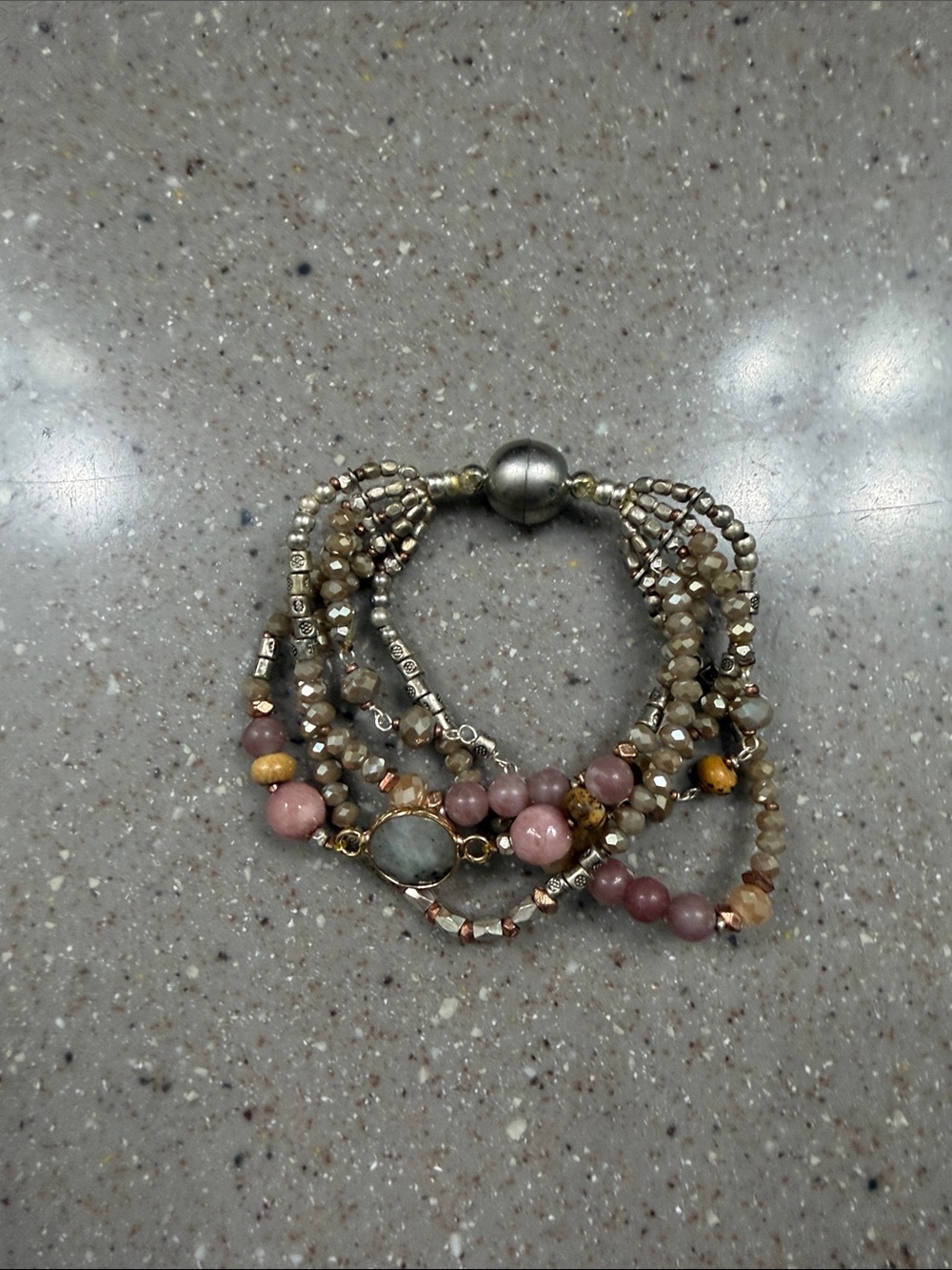 Stitchfix Multistrand Beaded Bracelet with Pink and Gold Accents, Magnetic clasp